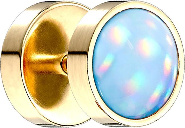 Produktbild Star Piercing Fake Plug vergoldet mit Opalite blau (Chirurgenstahl 316L)