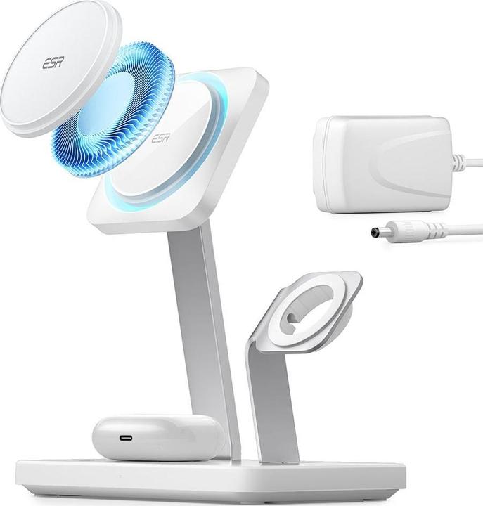 Actual product image ESR Wireless Charger with CryoBoost, 3in1 Magsafe, White (15 W)