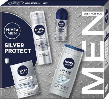 Actual product image NIVEA Niveaset Silver Protect Collection - Shaving Foam 200ml, Aftershave Balm 100ml, Roll-On Antiperspira (Shaving set)