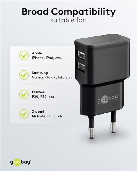 Immagine prodotto Goobay Caricabatterie doppio USB-A (12 W)