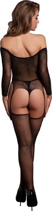 Productafbeelding Le Désir Shimmering Off the Shoulder Bodystocking - One Size - Black/Gold Glitter (Eén maat voor iedereen)