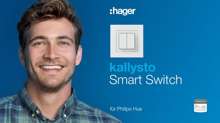 Actual product image Hager Kallysto wireless push-button 4-gang Friends of Hue device with front panel