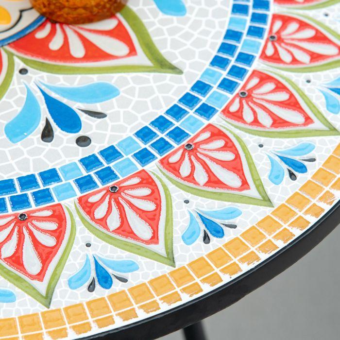 Actual product image Swisshandel24 Garden table mosaic table round bistro table side table with mosaic top ceramic metal red+blue+white