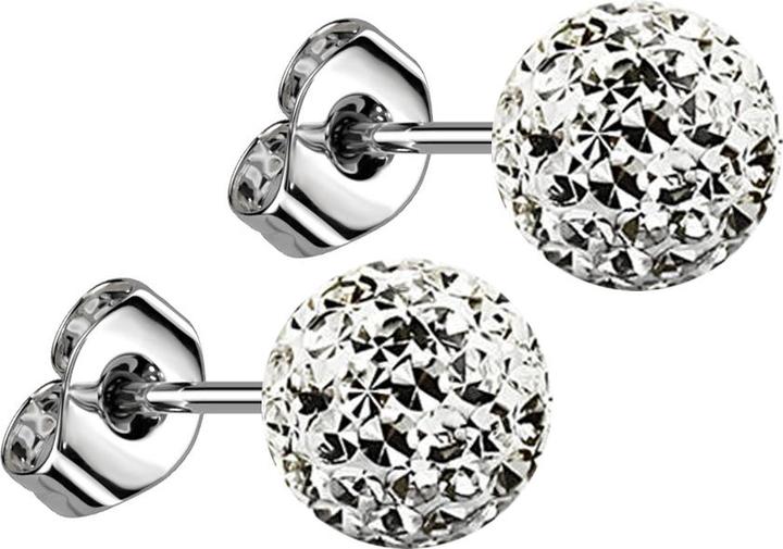 Actual product image Star Piercing Stud earrings silver with crystal ball silver epoxy protective layer (Surgical steel 316L, without brass)