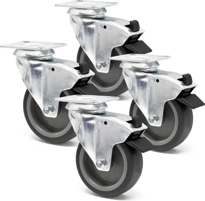Produktbild Wiltec Lenkrollen Set 4x Transportrolle m. Bremse 75mm 75kg totalfeststellbar
