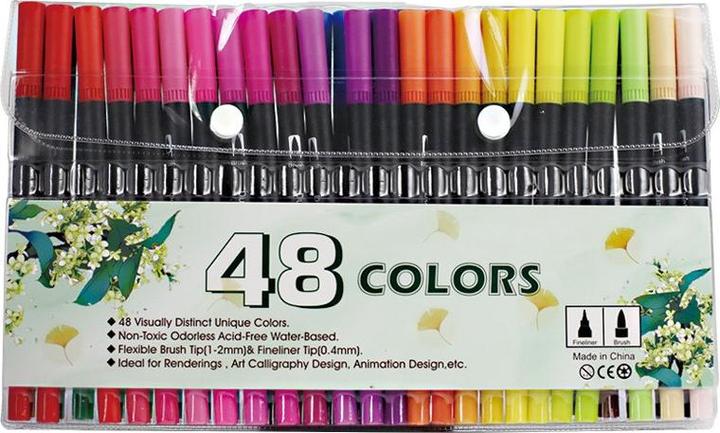 Produktbild I Am Creative Künstler Doppelspitz Mal Filzstifte Dual Brush Pen Fineliner / Handlettering Stifte (Verschiedenfarbig, 48 x)