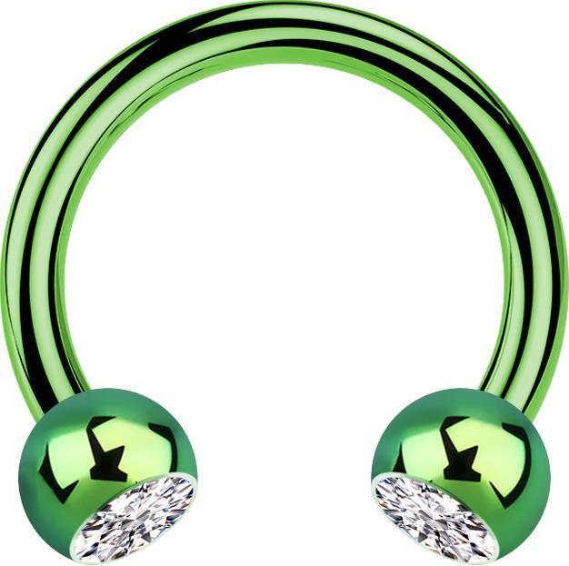 Star Piercing Circular Barbell grün mit zwei Kugeln Kristall silber (ohne Messing, Titan G23)
