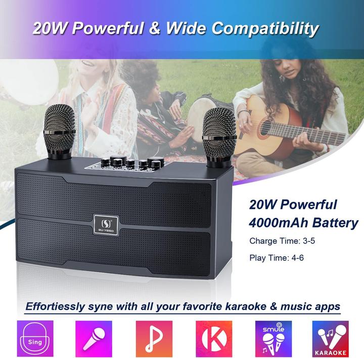 Produktbild Easjoy Karaoke Anlage ES-201 mit zwei Mikrofonen (1x 20 W)
