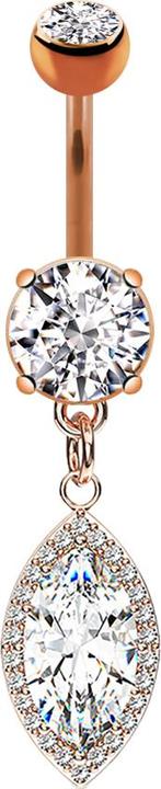 Actual product image Star Piercing Banana rose gold with pendant and crystal drops (Brass, Surgical steel 316L)