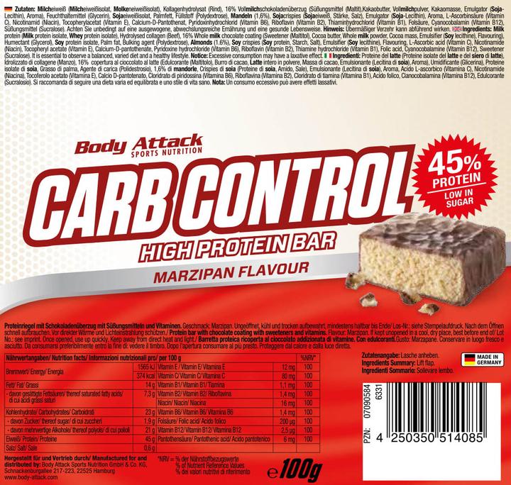 Image du produit Body Attack Carb Control (15x100g barre) (Croustillant au beurre de cacahuète, 15 pcs)