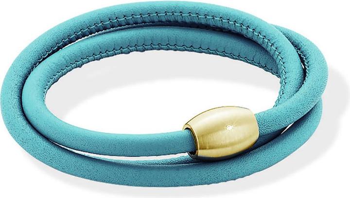 Produktbild Xen Lederarmband Türkis mit Magnetverschluss 1 Brillant gelb vergoldet - Länge zur Wahl (65 cm, Leder und Edelstahl)