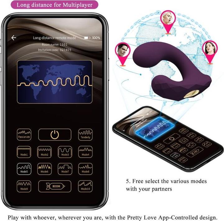 Actual product image Pretty Love Billy Vibration Remote Control Purple - Free App
