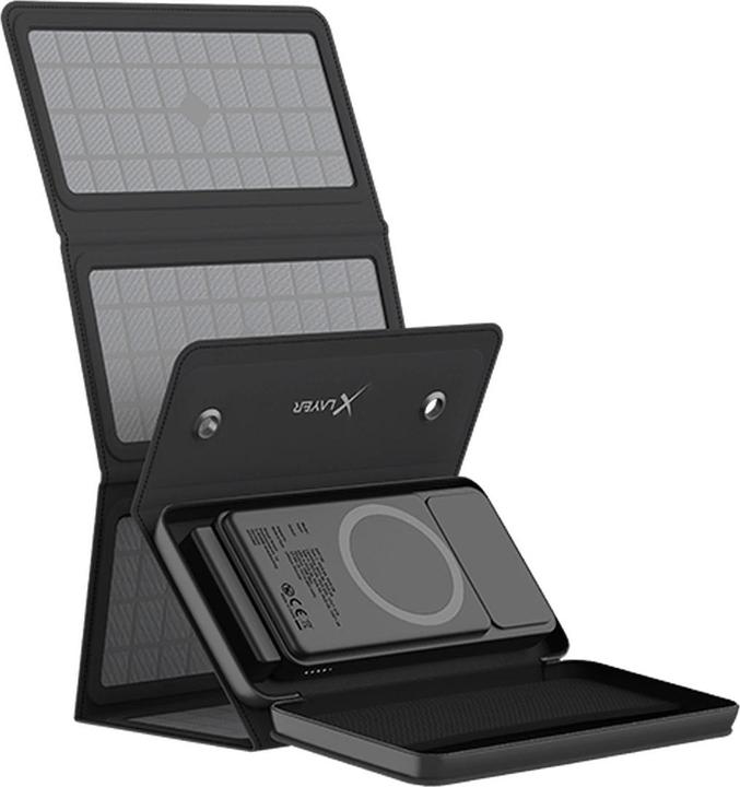 Produktbild Xlayer Kabellose Powerbank 10.000mAh 15W Schwarz mit Solarpanel (10000 mAh, 15 W, 37 Wh)