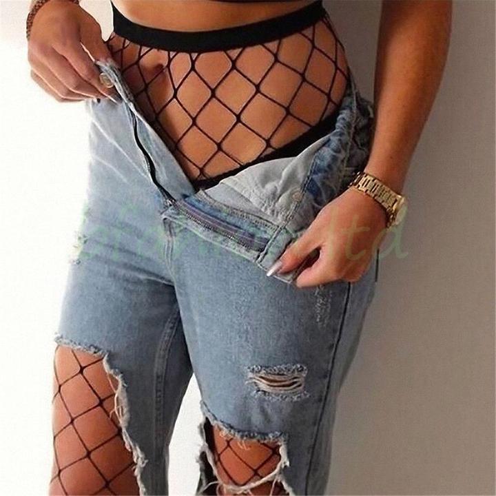 Produktbild Hermex Netzstrumpfhose Unterwäsche Strumpfmode Erotik Nahtlos Damen Frau Fishnet Nylon Grob SCHWARZ