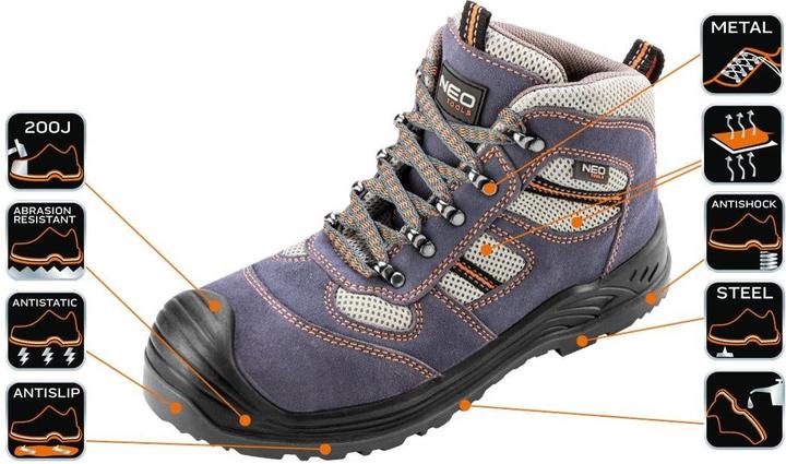 Neo Tools Working suede ankle boots, size 43 - 82-044 (S1P, 43)
