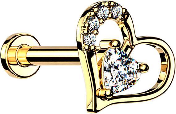 Produktbild Star Piercing Micro Labret Innengewinde 14k vergoldet Kristallherz im Herz (Messing, Chirurgenstahl 316L)