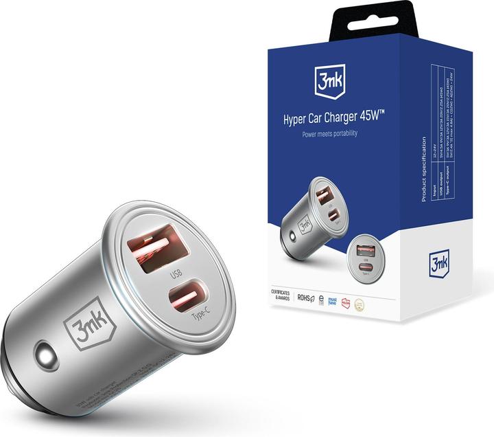Actual product image 3MK HyperCar Charger 45W Ładowarka samochodowa 1xUSB-A + 1xUSB-C