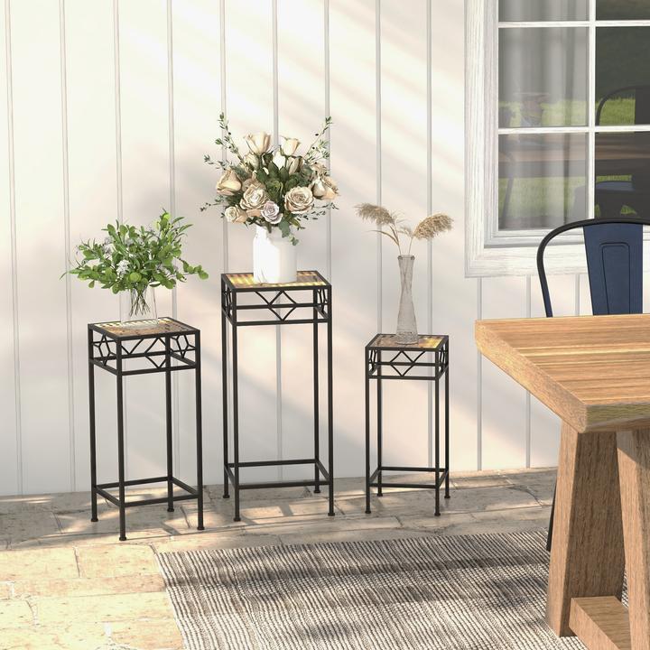 Image du produit Outsunny Set de supports pour fleurs avec plateau en osier