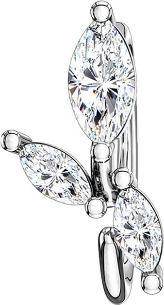 Actual product image Star Piercing Micro Piercing Ring silver three oval crystals (Brass)