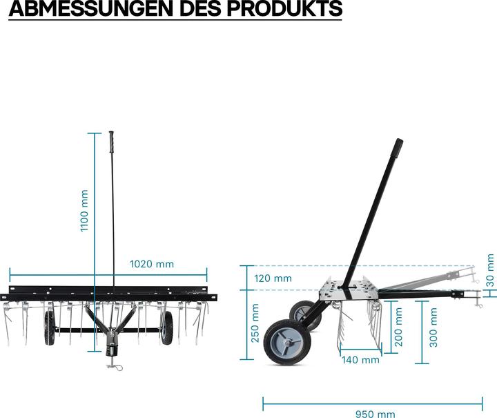 Image du produit Wiltec Scarificateur 100cm pour tondeuse autoportée Aérateur de pelouse Entretien de la pelouse Tracteur