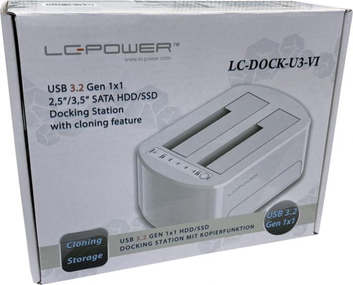 Produktbild LC-Power LC-DOCK-U3-VI USB3.2 1xHDD/SSD Docking 2,5/3,5 Whit retail (USB-C, 2 Ports)