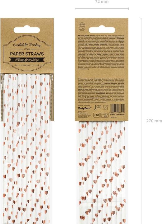 Immagine prodotto Partydeco Cannucce di carta - Cuori rosa-oro (10pz) (10 x)