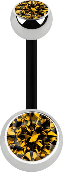 Actual product image Star Piercing Banana black with two balls silver crystal topaz (without brass, Surgical steel 316L, Bioflex)