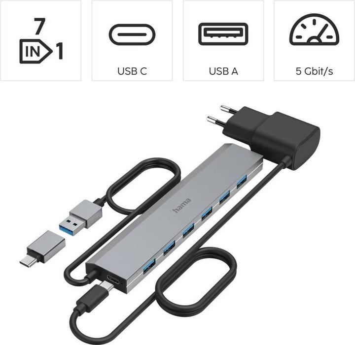 Image du produit Hama 7 Port USB-Hub (USB-C, 7 Ports)