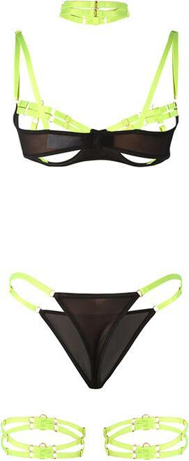 Productafbeelding Subblime - 955274 BH-set met ketting en beendetails fluorescerend groen S/M (S/M)