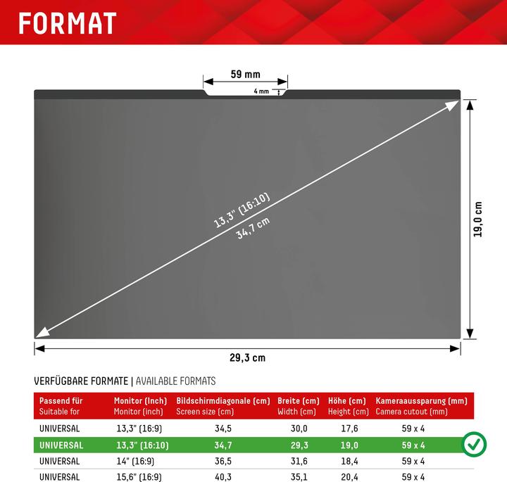 Produktbild Displex Privacy Safe, Laptop Blickschutzfilter (13.30", 16 : 10)