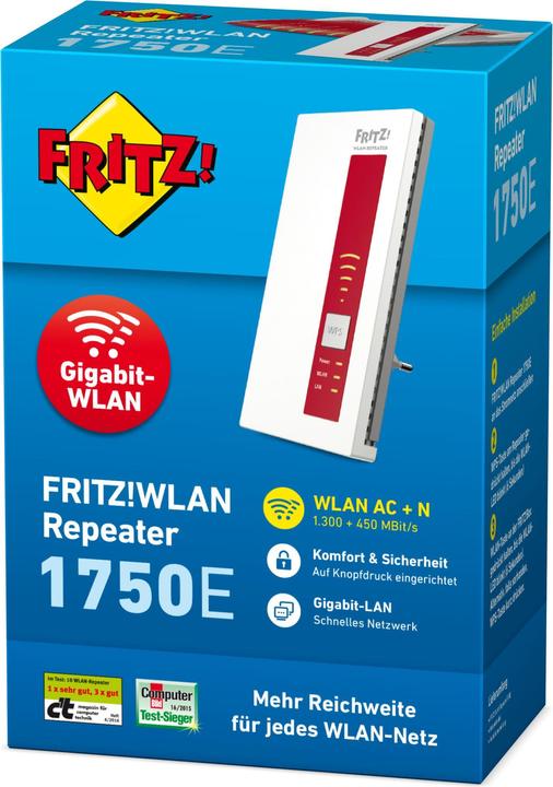 Produktbild AVM FRITZ!WLAN Repeater 1750E DE Version (1300 Mbit/s, 450 Mbit/s)