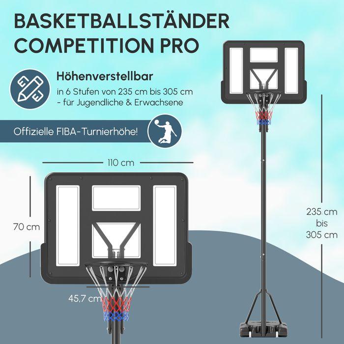 Produktbild Swisshandel24 Basketballkorb Outdoor, Verstellbare Korbhöhe 230-305 cm, mit Rädern, Gewicht