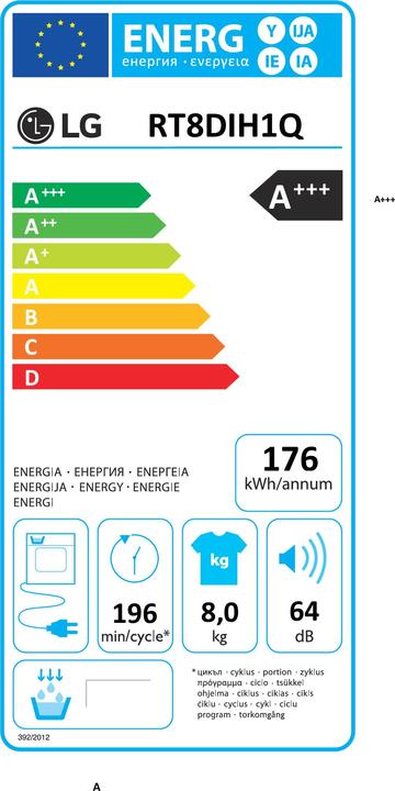 Energy Label LG RT8DIH1Q (8 kg, Right, Changeable)