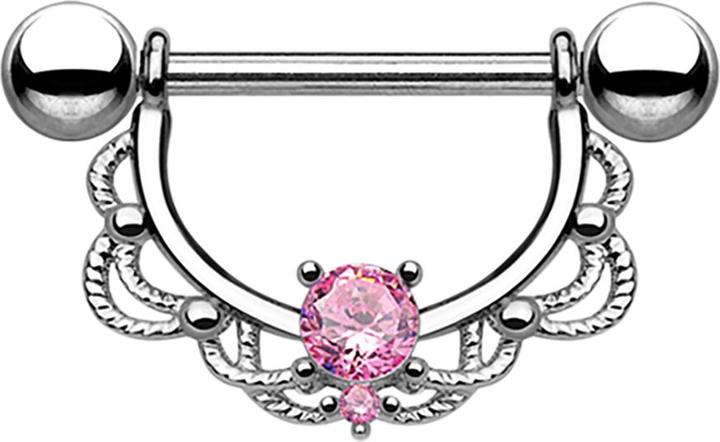 Image du produit Star Piercing Barbell Halbkranz silber mit Kristall pink (Acier chirurgical 316L, sans laiton)