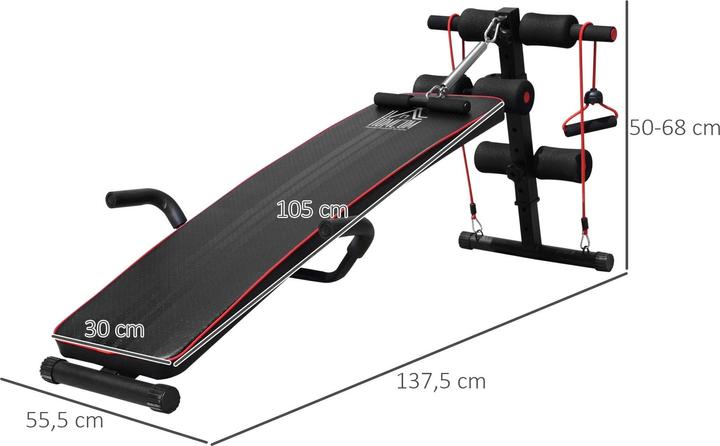Produktbild Homcom Sit Up Bank Bauchtrainer, verstellbar, 137,5x55,5x50-68cm 120 kg Belastbarkeit