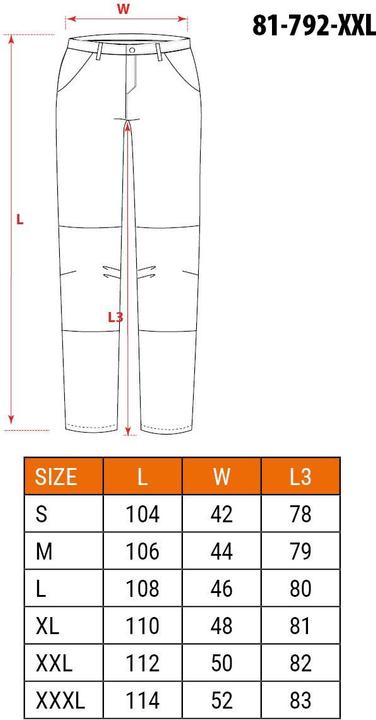 Nährwerte und Zutaten Neo Warnschutzhose 40% Polyester 60% Baumwolle 260 g/m2 Grösse XXL (XXL)