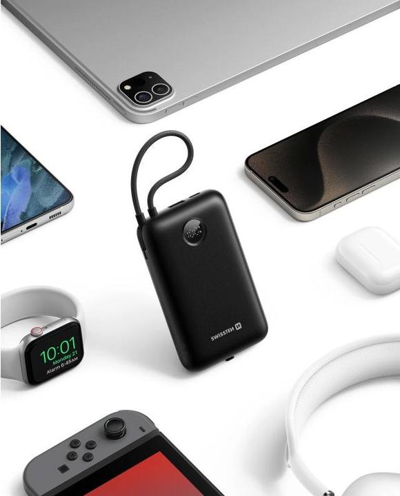 Image du produit Swissten Power Bank Voltbox 35w 30000 Mah with Built-In Cables USB-C and Lightning Black (30000 mAh, 35 W, 35 Wh)