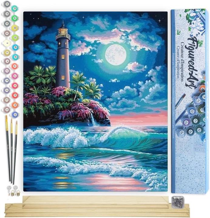 Produktbild Figured'Art Malen nach Zahlen - Leuchtturm unter dem Vollmond