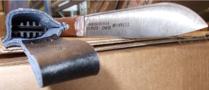 Image du produit A-MAG Couteau de marin, titane, étui en cuir, longueur 240 mm, longueur de la lame 130 mm