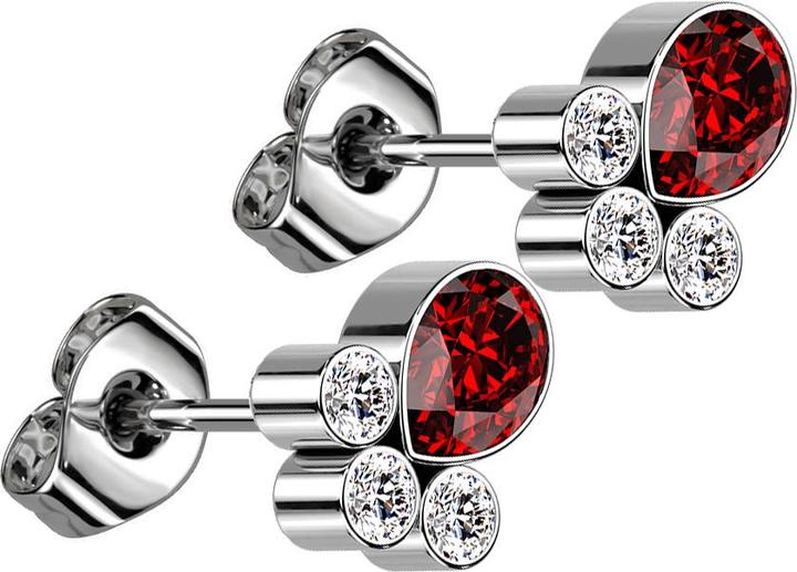 Produktbild Star Piercing Threadless Ohrstecker silber drei Kristalle silber Ovalkristall rot (ohne Messing, Titan G23)