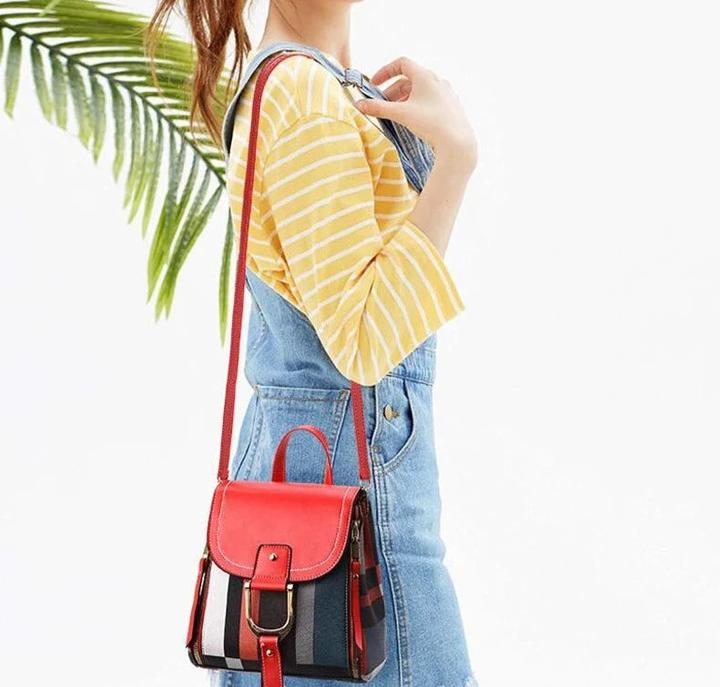 Produktbild Only-Bags.Store Spleissen Rucksack PU-Leder kariert Rucksack Multifunktions-Knapsack Teenager Schultasche Freizeit