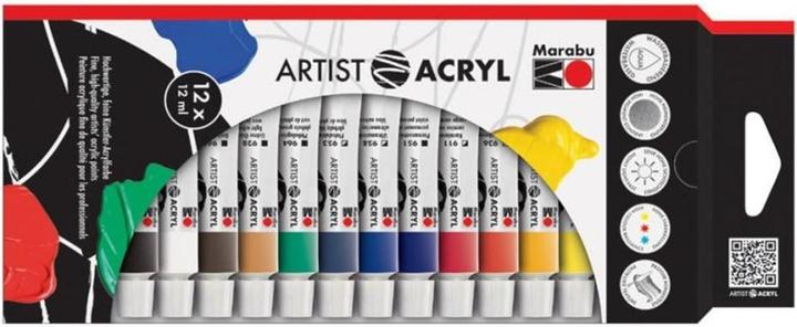 Produktbild Marabu Artist Acryl assortment (Violett, Weiss, Braun, Rot, Gold, Schwarz, Blau, Dunkelblau, Hellgrün, Gelb, Grün, Kupfer, Orange, 12 ml)