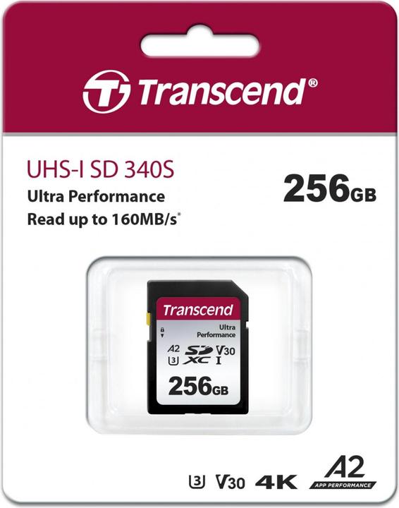 Produktbild Transcend SD Card SDXC SDC340S 160/90 MB/s (256 GB, SDXC, U3, UHS-I)