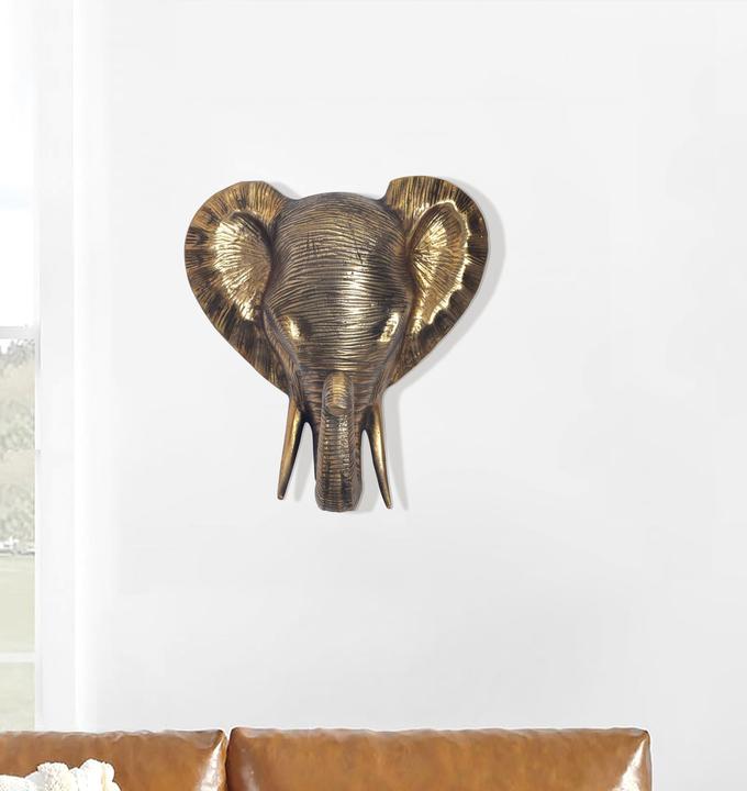 Produktbild FineBuy Wanddeko Wohndeko Elefant 41 cm Aluminium Gold Afrika Dekoration Modern