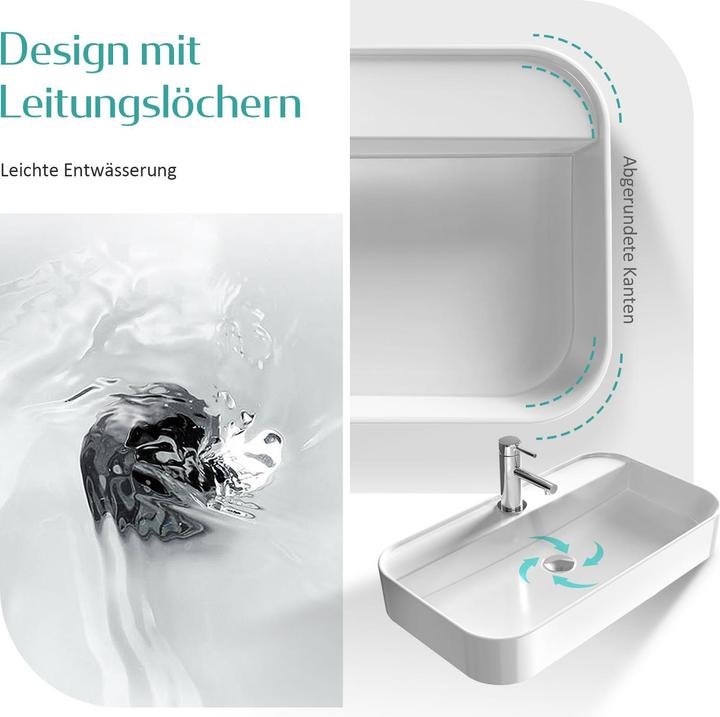 Immagine prodotto Emke Lavabo da appoggio, in ceramica, a parete/da appoggio, bianco lucido, con foro per rubinetto (400 mm, 400 mm)