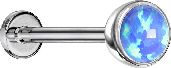 Produktbild Star Piercing Micro Threadless Labret silber Halbkugel mit Opal blau (ohne Messing, Titan G23)