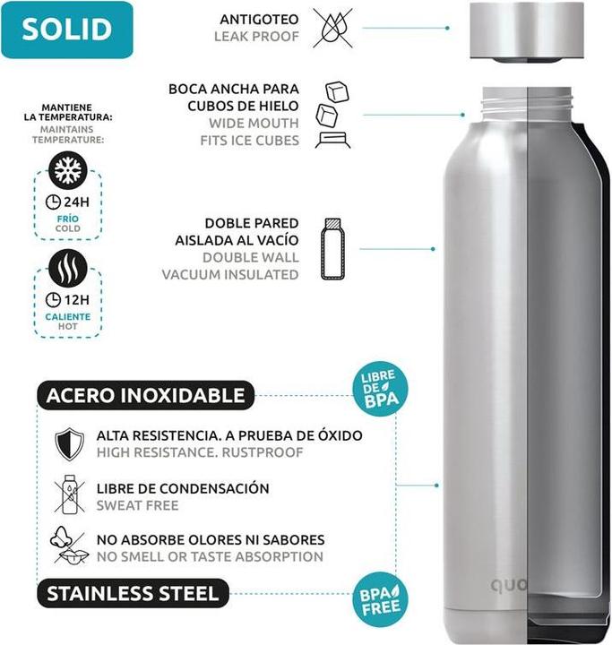 Image du produit Quokka Bouteille thermique solide 630ml Jet Black (0.63 l)