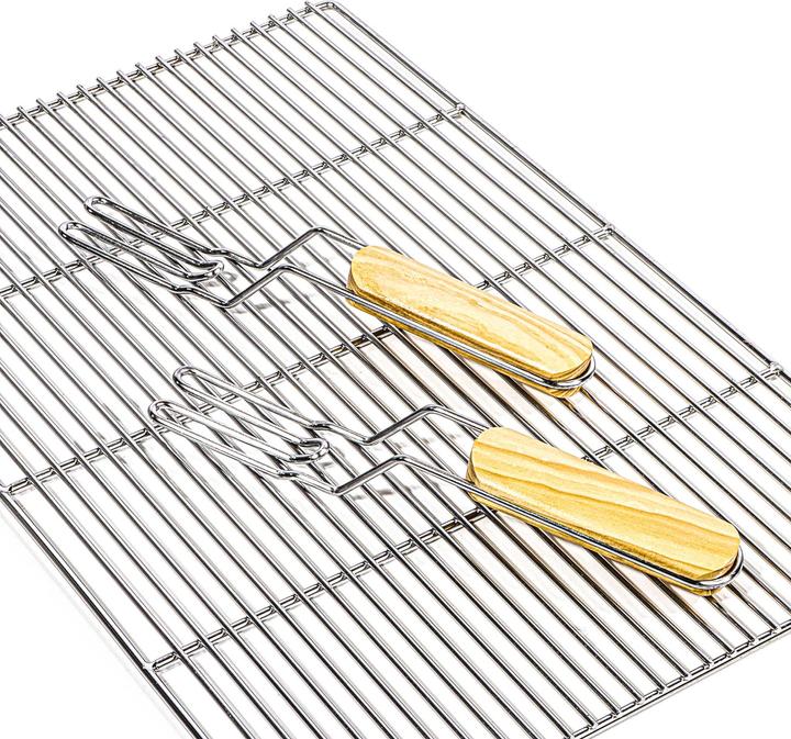 Actual product image Wiltec BBQ Grillrost Eckig 67x40cm Edelstahl Grillgitter Handgriffe Gasgrill Kugelgrill