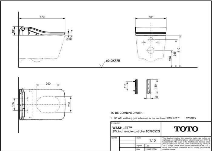 Actual product image TOTO SW Washlet shower toilet for SP wall-mounted toilet CW522EY white
