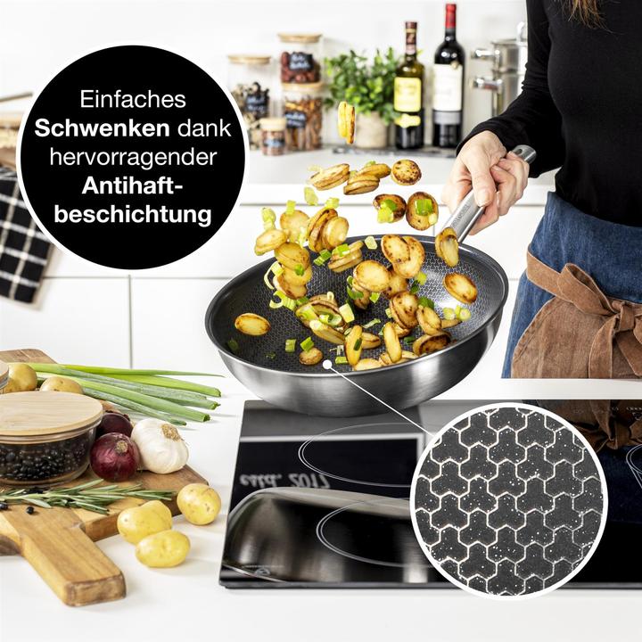 Actual product image Moritz & Moritz Stainless steel pan honeycomb structure 28cm with latest generation ceramic coating (Pan set + pot set, Stainless steel)